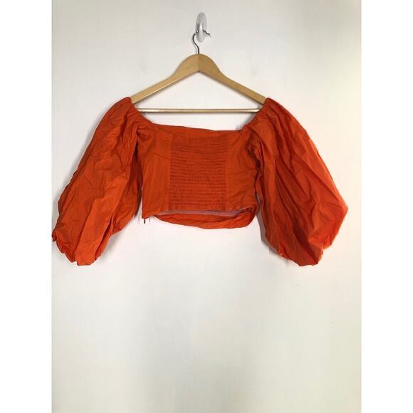 Tanya Taylor Alondra Top Off The Shoulder Puff Sleeve Blouse Tigerlily Orange 4 - Picture 7 of 11